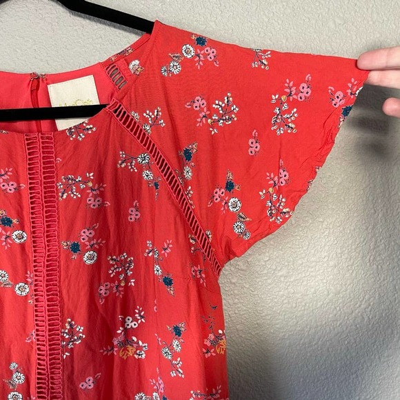 ModCloth Butterfly Sleeve Floral Print Open Embroidery Raw Hem Women's Dress Lrg - Picture 7 of 11